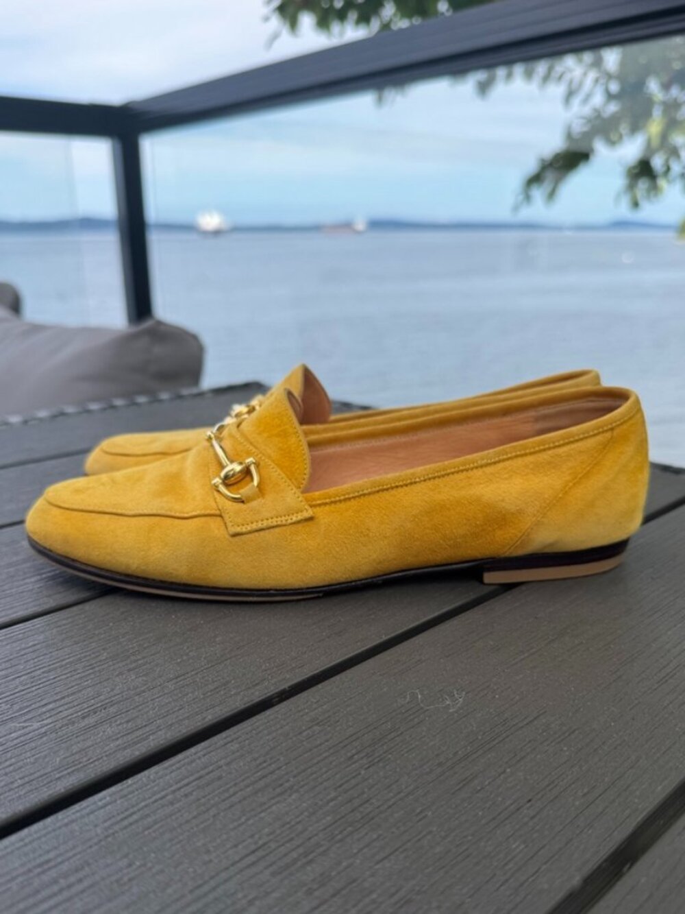Celine Vintage Yellow Suede Horsebit Loafers Size 36.5/6 - Picture 3 of 11